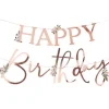 Rose Gold Floral 'Happy Birthday' Paper Banner - 2M<Party Delights Outlet