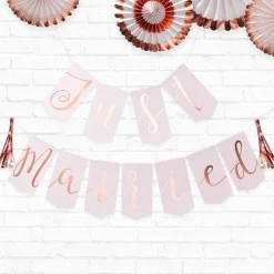 Rose Gold Just Married Paper Flag Bunting - 1.5M<Party Delights Hot