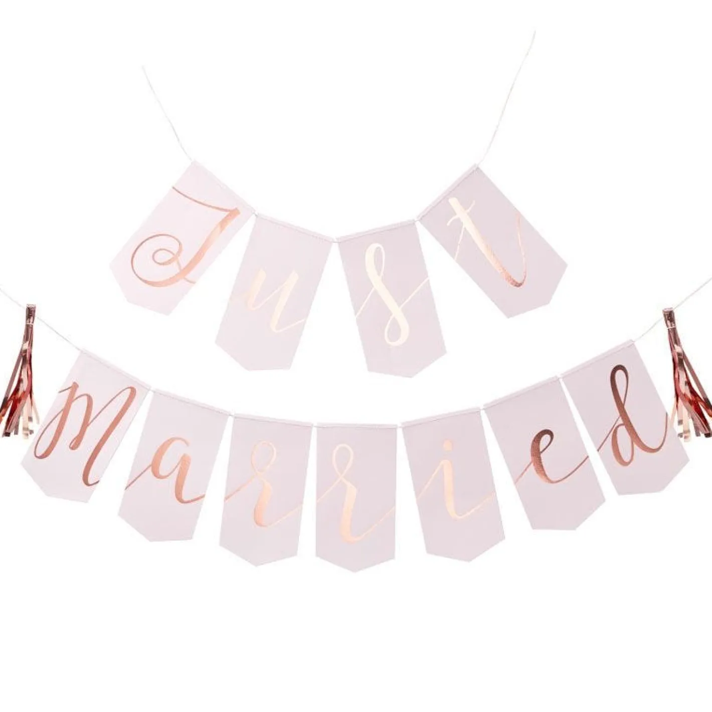 Rose Gold Just Married Paper Flag Bunting - 1.5M<Party Delights Hot