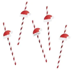 Party Delights Tableware<Santa Hat Red & White Stripe Paper Straws (20Pk)