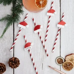 Party Delights Tableware<Santa Hat Red & White Stripe Paper Straws (20Pk)