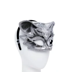 Silver & Black Jewelled Cat Masquerade Mask<Party Delights