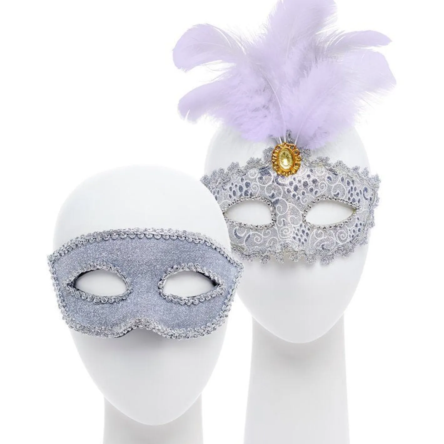 Silver And Feather Masquerade Masks For Couples<Party Delights Sale