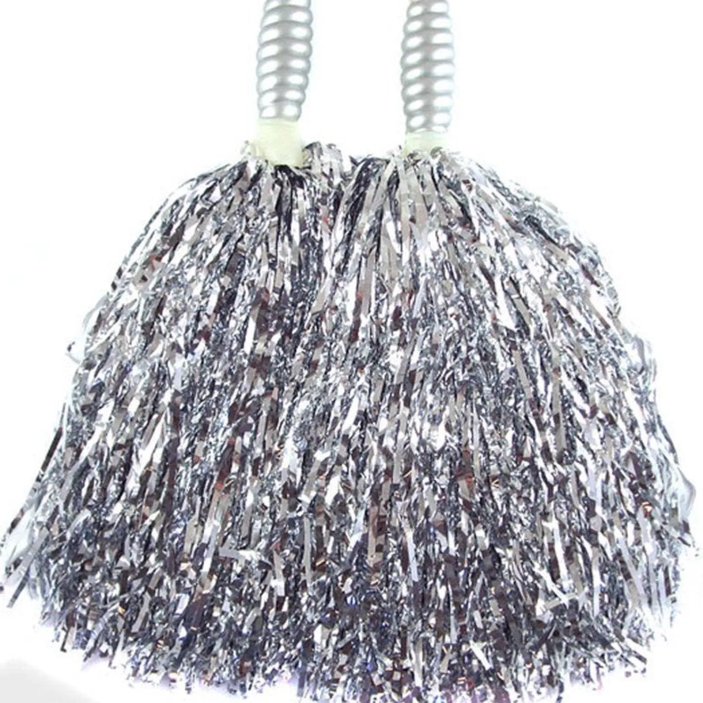 Silver Cheerleading Pom Poms - Standard Tinsel (2Pk)<Party Delights Discount