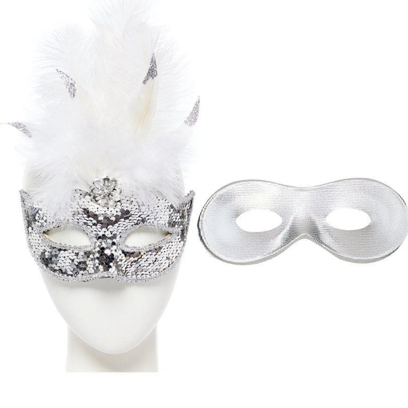 Silver Feather Masquerade Masks For Couples<Party Delights