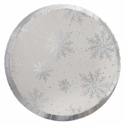 Party Delights Tableware<Silver Foil Snowflake Paper Plates - 25Cm (8Pk)