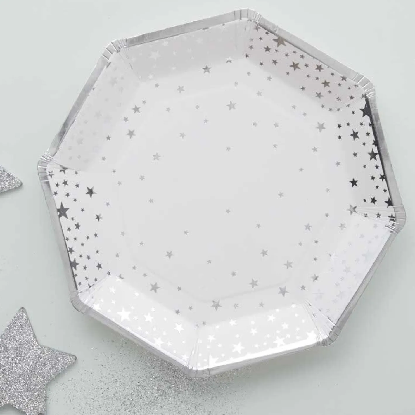 Party Delights Tableware<Silver Foil Star Paper Plates - 23Cm (8Pk)