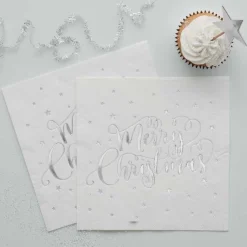 Party Delights Tableware<Silver Foiled Merry Christmas Paper Napkin - 33Cm (20Pk)