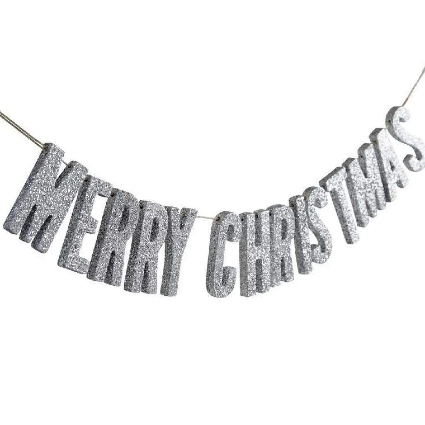 Silver Glitter Merry Christmas Wooden Bunting - 70Cm<Party Delights Clearance