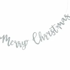 Party Delights Hanging Decorations<Silver Glitter Merry Christmas Wooden Banner - 1M