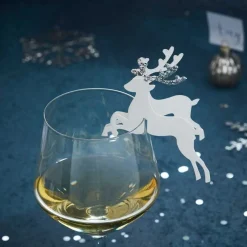 Party Delights Tableware<Silver Glitter Reindeer Glass Decoration (10Pk)