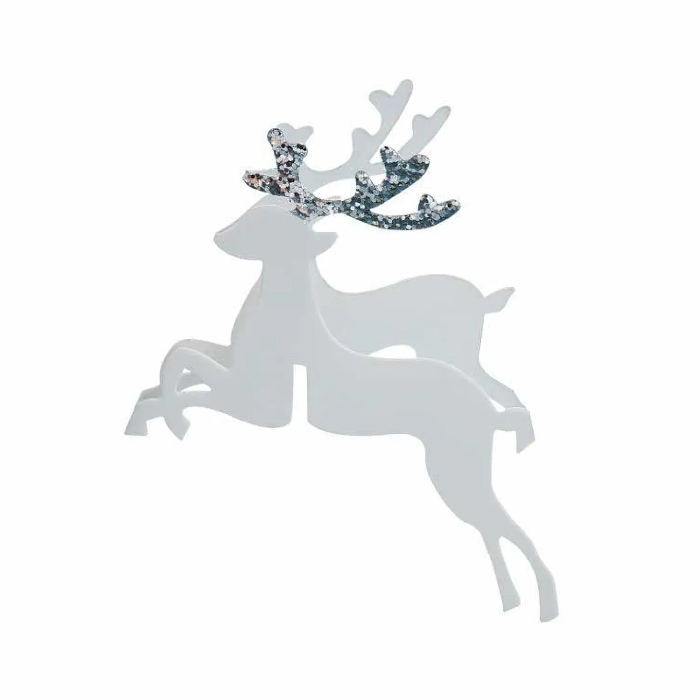 Party Delights Tableware<Silver Glitter Reindeer Glass Decoration (10Pk)