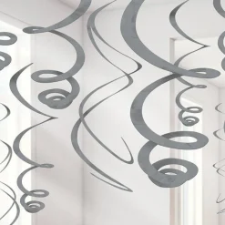 Silver Hanging Swirls Decoration - 55Cm (12Pk)<Party Delights Clearance