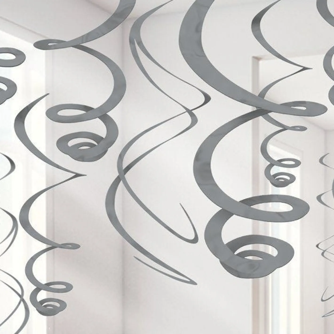 Silver Hanging Swirls Decoration - 55Cm (12Pk)<Party Delights Clearance