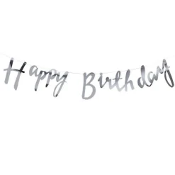 Silver 'Happy Birthday' Paper Banner - 1.5M<Party Delights Best