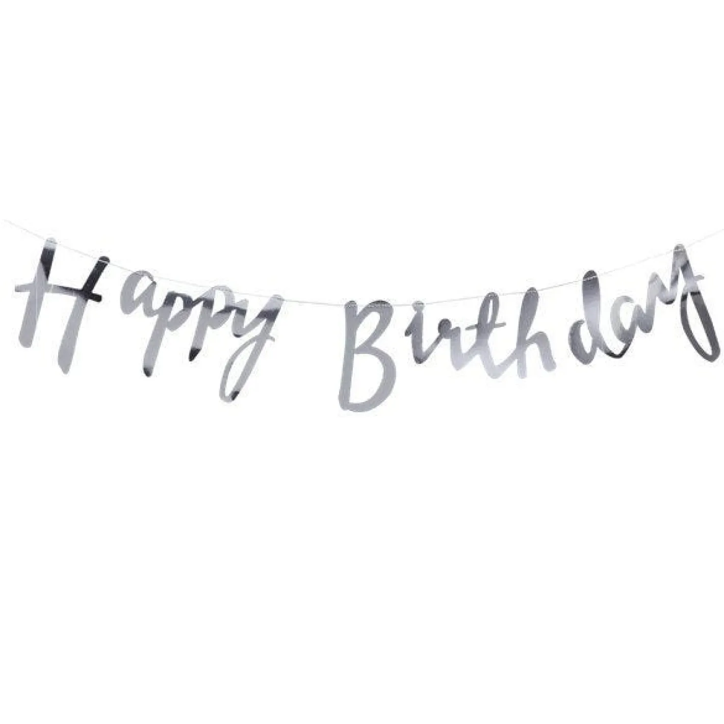 Silver 'Happy Birthday' Paper Banner - 1.5M<Party Delights Best