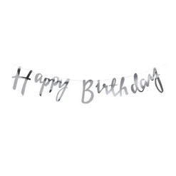 Silver 'Happy Birthday' Paper Banner - 1.5M<Party Delights Best