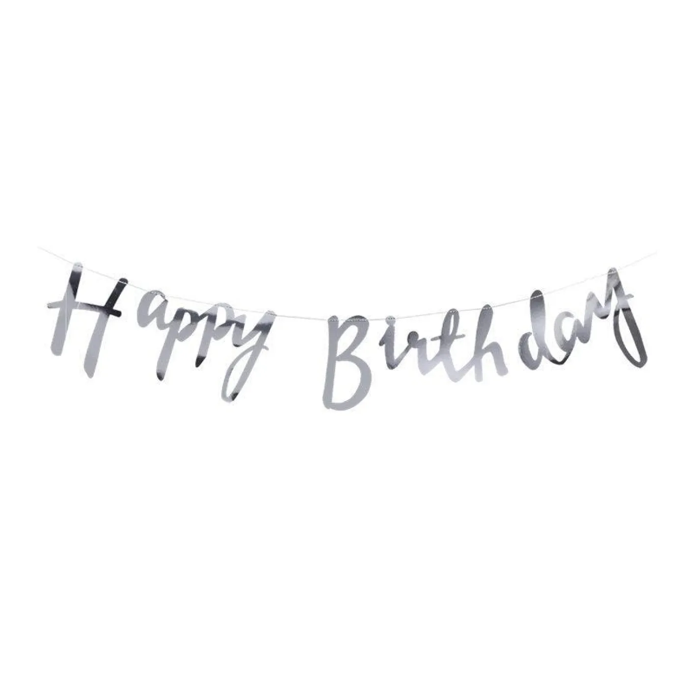 Silver 'Happy Birthday' Paper Banner - 1.5M<Party Delights Best