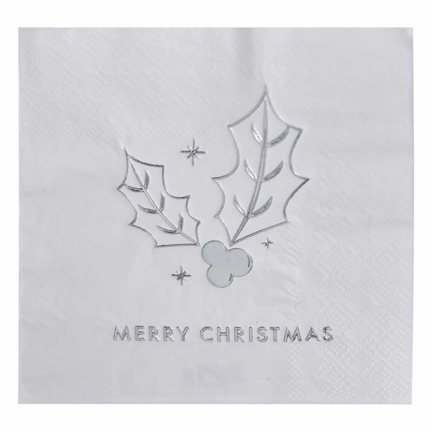 Party Delights Tableware<Silver Holly Merry Christmas Paper Napkins - 25Cm (16Pk)