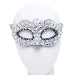 Silver Masquerade Mask With Gems & Rhinestones<Party Delights Outlet