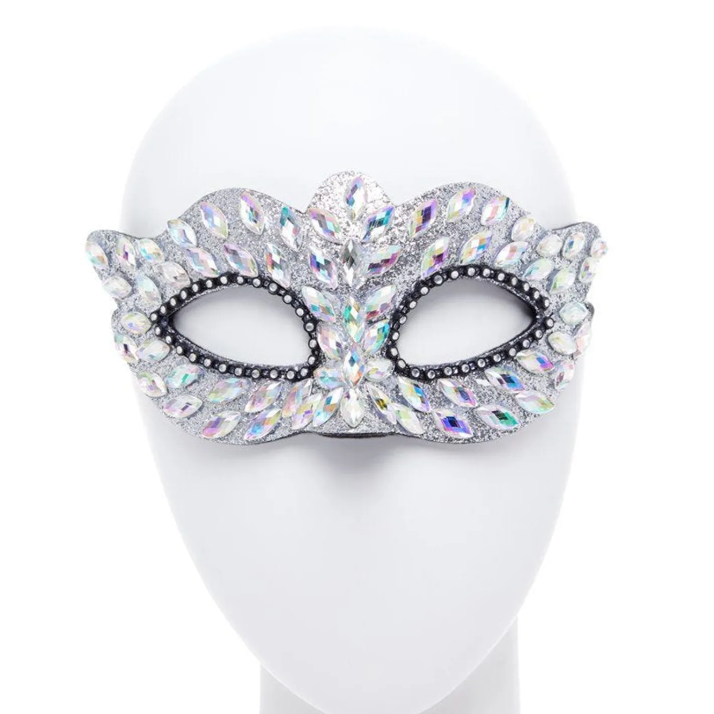 Silver Masquerade Mask With Gems & Rhinestones<Party Delights Outlet