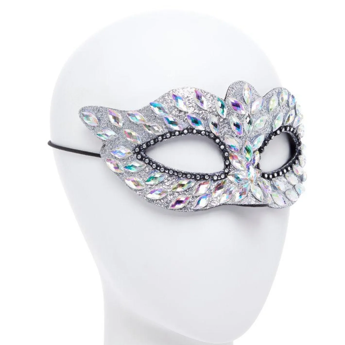 Silver Masquerade Mask With Gems & Rhinestones<Party Delights Outlet