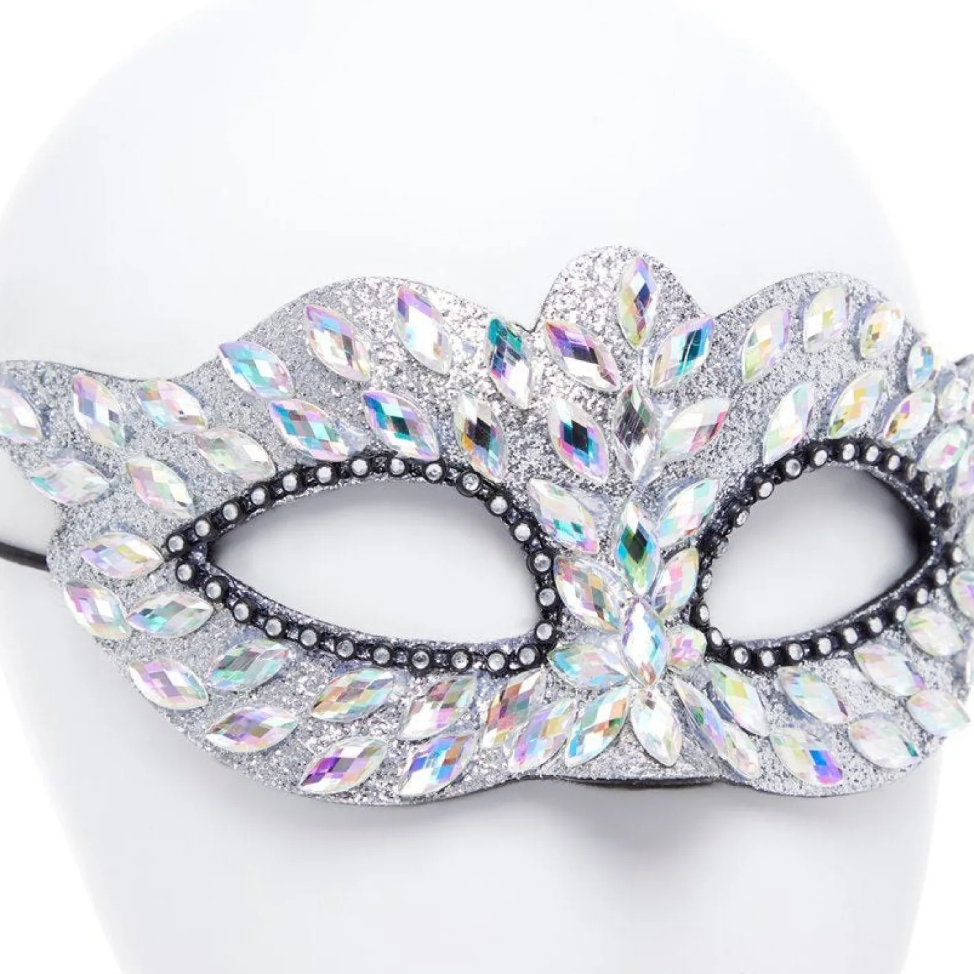 Silver Masquerade Mask With Gems & Rhinestones<Party Delights Outlet
