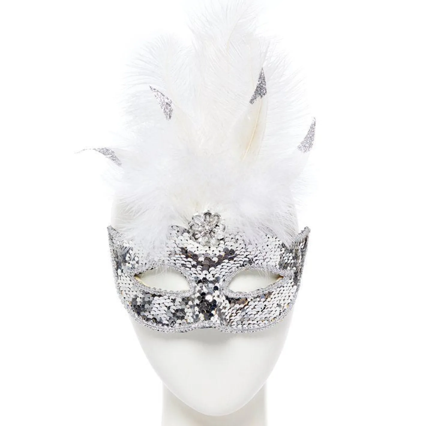 Silver Masquerade Mask With Sequins<Party Delights Discount