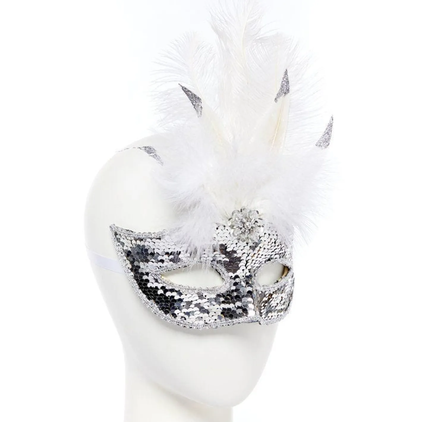 Silver Masquerade Mask With Sequins<Party Delights Discount