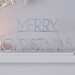Party Delights Tableware<Silver Metal Merry Christmas Sign - 24Cm X 38Cm