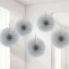 Silver Paper Fan Decorations - 15Cm (5Pk)<Party Delights Discount
