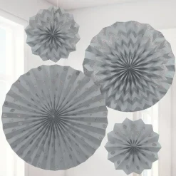 Silver Paper Glitter Fan Decorations (4Pk)<Party Delights Outlet
