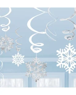 Party Delights Snowflake Decorations<Silver Snowflake Hanging Swirls - 60Cm (12Pk)