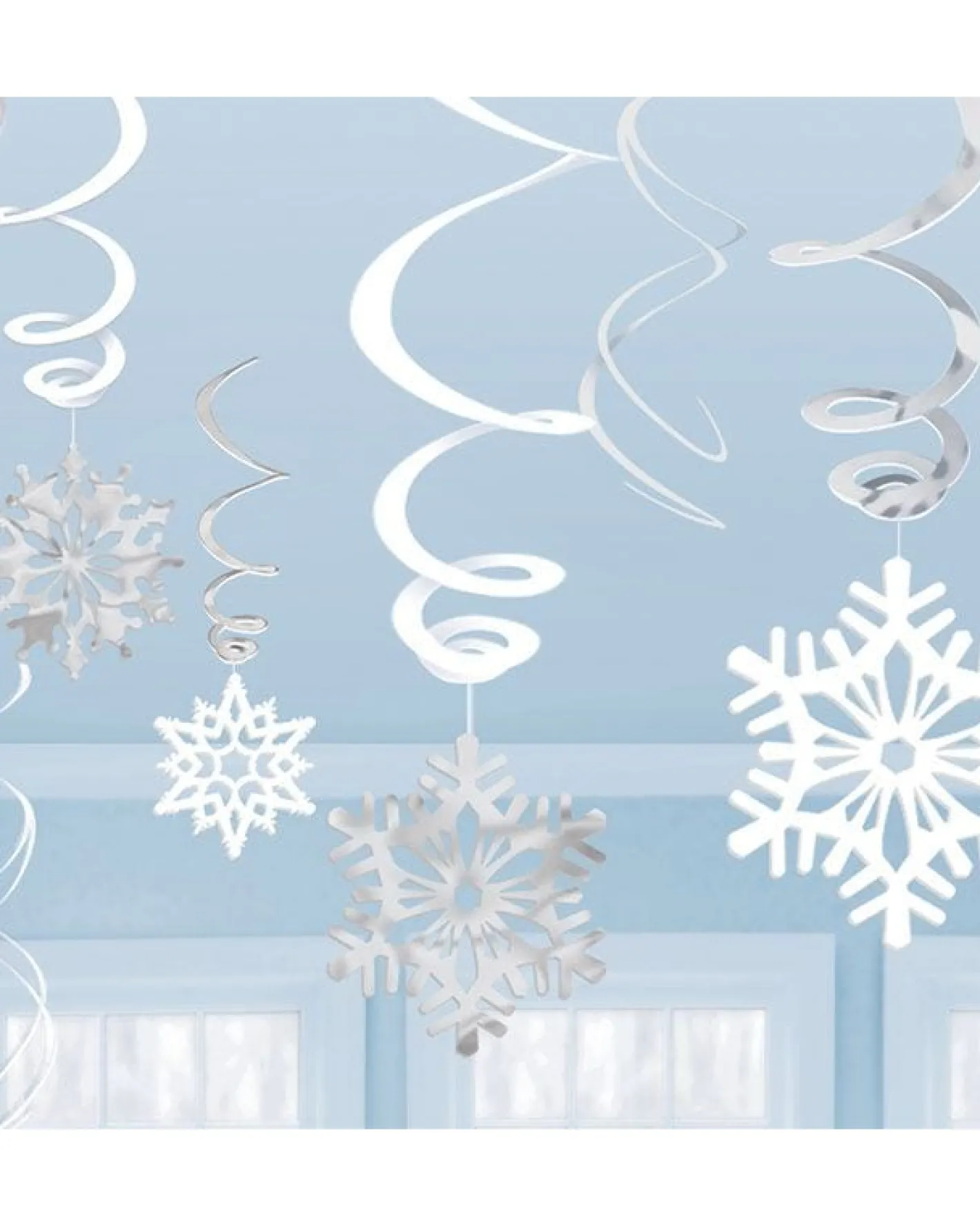 Silver Snowflake Hanging Swirls - 60Cm (12Pk)<Party Delights Best