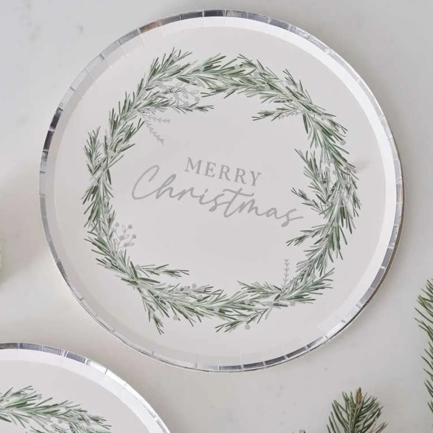 Party Delights Tableware<Silver Wreath Merry Christmas Paper Plates - 25Cm (8Pk)