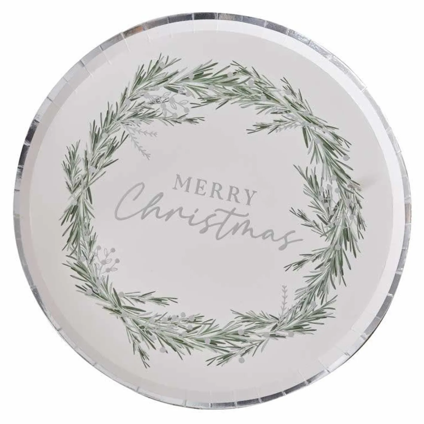 Party Delights Tableware<Silver Wreath Merry Christmas Paper Plates - 25Cm (8Pk)