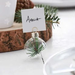 Party Delights Tableware<Sprig Foliage Glass Bauble Place Card Holders - 4Cm (6Pk)