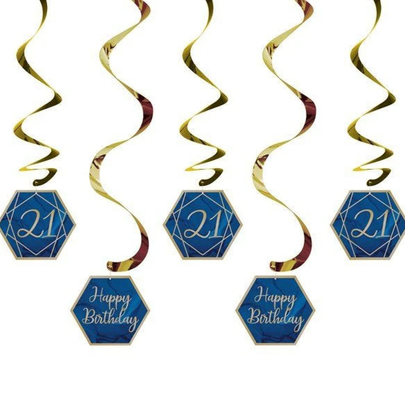 21St Birthday Navy & Gold Geode Hanging Swirls (5Pk)<Party Delights Discount