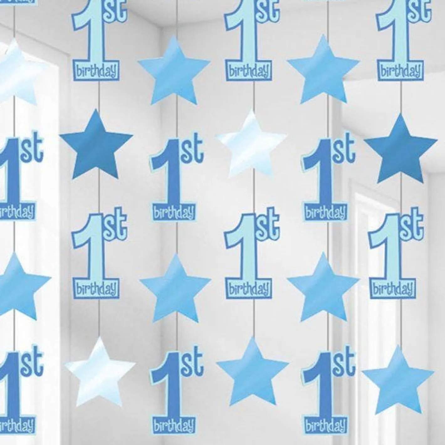 1St Birthday String Decoration Blue (6Pk)<Party Delights Hot