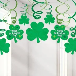 St Patrick's Day Shamrock Hanging Swirls - 60Cm (30Pk)<Party Delights Sale