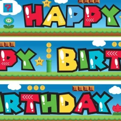 Super Mario Style Paper Banners - 1M (3Pk)<Party Delights Outlet