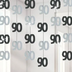 90Th Birthday Black Hanging Decorations - 5Ft Party Decorations (6Pk)<Party Delights New
