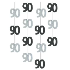 90Th Birthday Black Hanging Decorations - 5Ft Party Decorations (6Pk)<Party Delights New