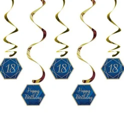 18Th Birthday Navy & Gold Geode Hanging Swirls (5Pk)<Party Delights Online