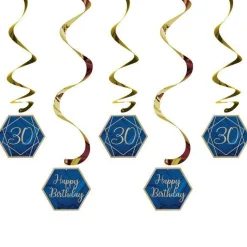 30Th Birthday Navy & Gold Geode Hanging Swirls (5Pk)<Party Delights New