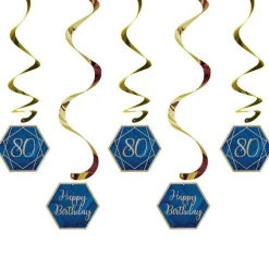80Th Birthday Navy & Gold Geode Hanging Swirls (5Pk)<Party Delights Sale