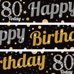 80Th Birthday Paper Banners - 1M (3Pk)<Party Delights Sale