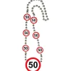 50Th Birthday Traffic Sign Necklace - 42Cm<Party Delights