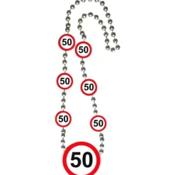 50Th Birthday Traffic Sign Necklace - 42Cm<Party Delights