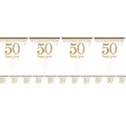 50Th Gold Sparkling Wedding Anniversary Plastic Flag Bunting - 4M<Party Delights Hot